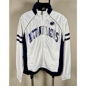 Penn State Nittany Lions White & Navy Sequin Full Zip Jacket Ladies Size Small